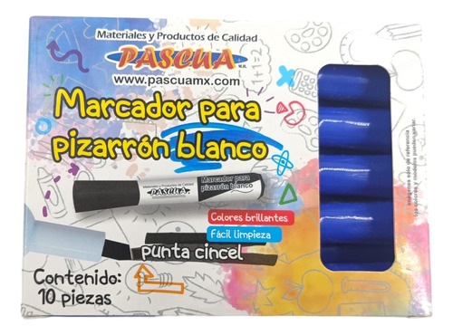 10 Marcador Para Pizarrón Blanco Punta Cincel Color Azul