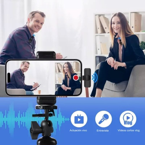 Micrófono Hd De Solapa Inalámbrico Para Celular 3 En 1 Negro