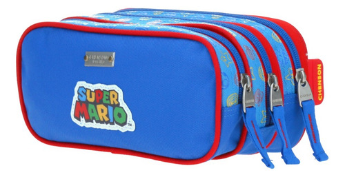 Lapicera Escolar Chenson Mario Bros Triple Compartimento Azul