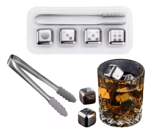 Set X4 Cubos De Hielo Acero Inoxidable + Pinza