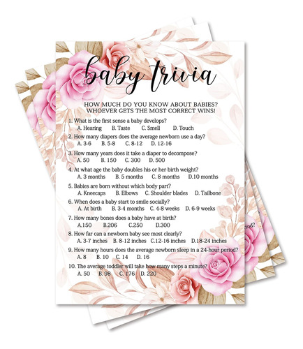 Baby Shower Game Genero Reveal Party Supplie Trivia 30
