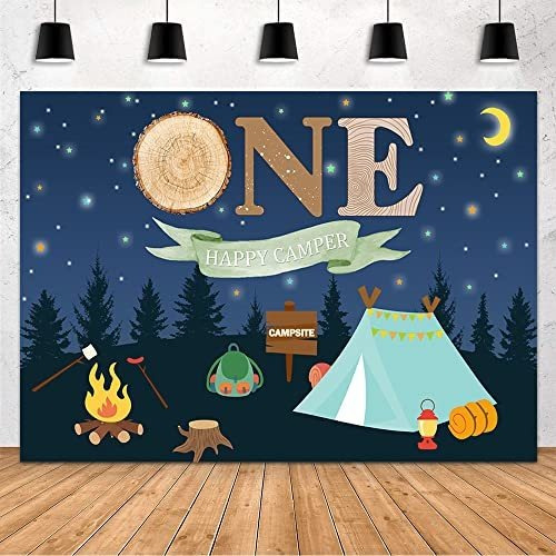 Mehofond Camping Backdrop Para Niño 1er Cumpleaños Lw6wr