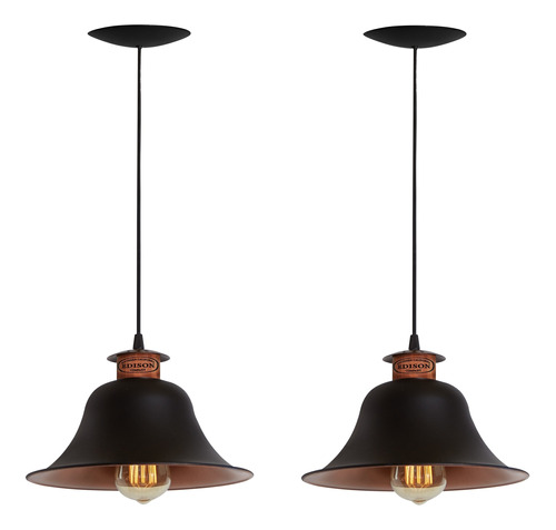 Lamapra Industrial Color Cobre Y Negro, Colgante (pack X 2)