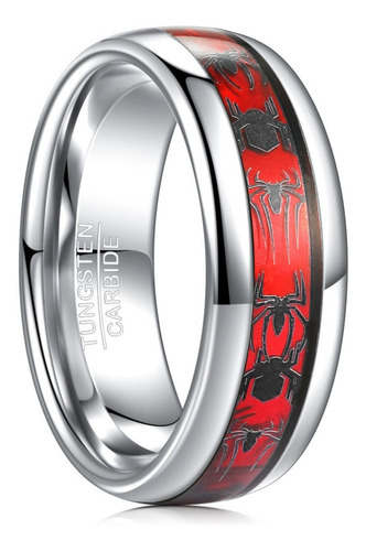 Anillo De Araña Para Hombre, Anillo De Tungsteno Rojo Negro,