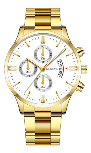 Relógio Masculino Geneva Pulso Dourado E Branco Aço
