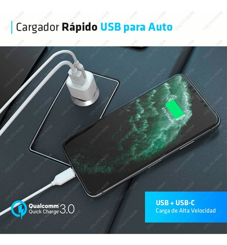 Cargador Para Auto Dual 2 Entradas Cable Micro Usb Lightning Color Blanco Micro-usb