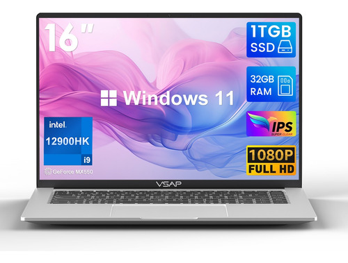 Laptop Intel I9 12900hk Ram 32gb Ssd 1t Mx550 Win 11 16in Color Plateado