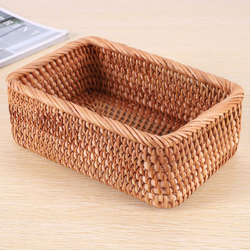 Cesta Rectangular De Mimbre De Ratán Tejida A Mano, De N3, P