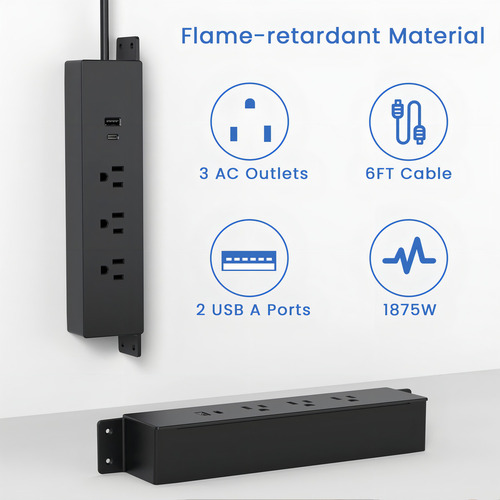 Haylink Toma De Corriente Para Escritorio Con Usb, Regleta De Alimentación Protector De Sobretensiones Con 3 Salidas De Ca, Cable De Alimentación De 1,8 M, Aprobación Ul (negro)
