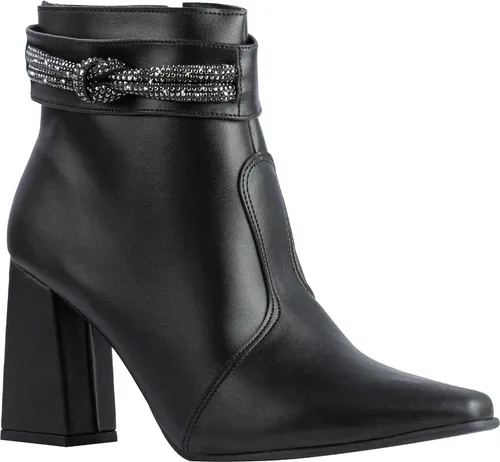 Bota Feminina Strass Bico Fino Salto Alto Grosso Confortável