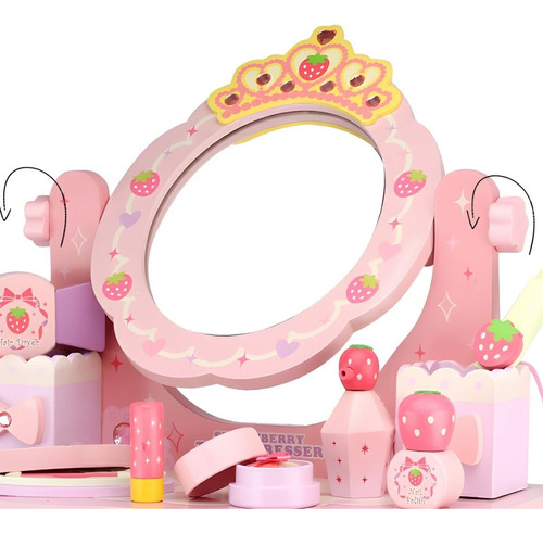 Tocador Princesa Frutilla Con Silla Y Set De Belleza
