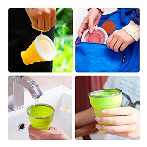 6 Vaso Silicona Plegable Con Tapa Y Correa Portátil Colores Color / 6 piezas