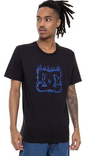 Camiseta Dc Blue Flame Plus Size Masculino - Preto