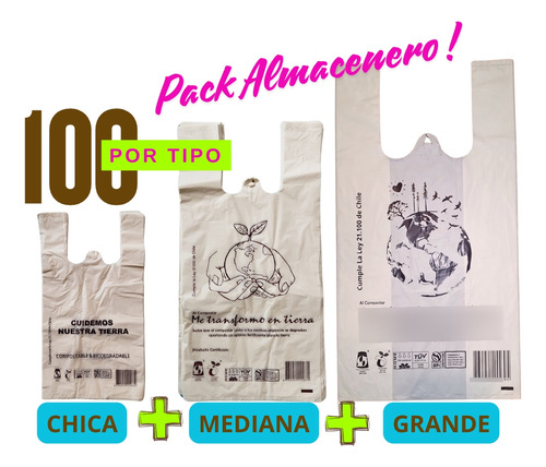 Bolsa Camiseta | Compostable Pack Chica + Mediana + Grande