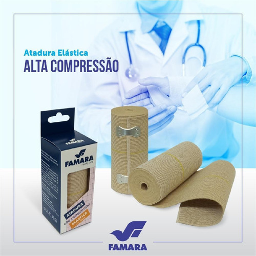 Imagem 3 de 3 de Kit 3 Atadura Elástica Alta Compressão 15cm X 1,30m Cor Bege