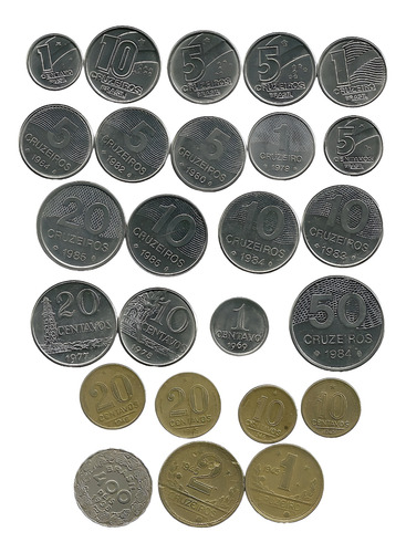 1 E 2 Cruzeiros 1945 + 20 Centavos 1945 1946 1977 +20moedas