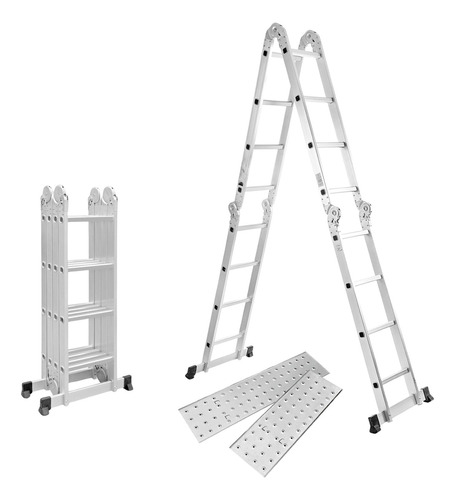 Escalera Multiposiciones De Aluminio 4.5 Metros 16 Peldaños Kingsman KMEM45 Gris