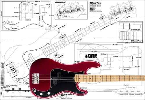 Plano De Fender Precision Bass 4 Cuerdas - Impresión A Esc. Color Negro