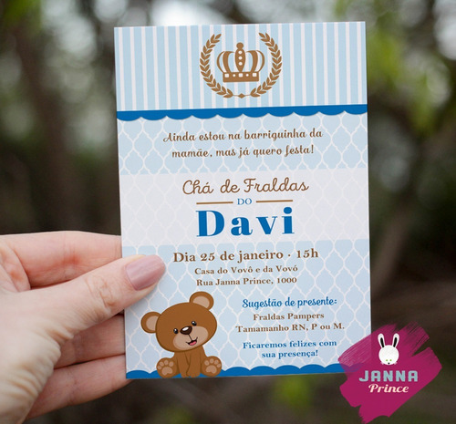 Imagem 2 de 3 de Convite Digital Chá De Bebê Urso Azul E Marrom