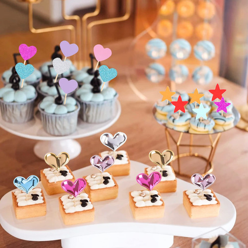 30 Adornos Coloridos Para Cupcakes Con Forma De Corazon Y Es