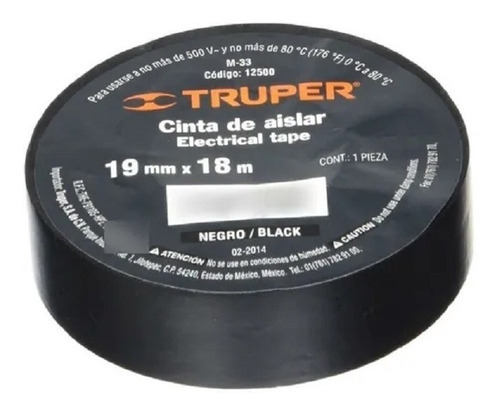 Cinta De Aislar Negra Truper  19mm X 18m Negra  12500