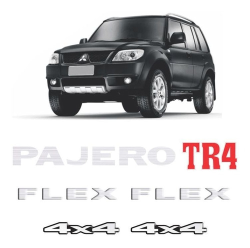 Imagem 1 de 6 de Kit Emblemas Pajero Tr4 Flex 4x4 Prata Adesivos Resinados