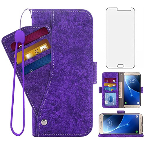 Funda Cartera Para Samsung Galaxy J7 2016 Morado Piel Sintet