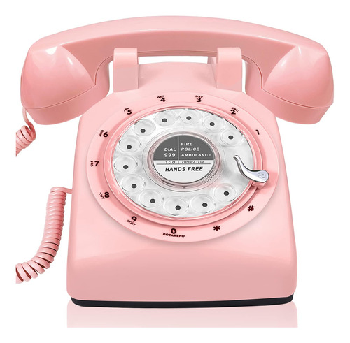 Glodeals Teléfono Rotatorio Retro Rosa Estilo Años 60 Teléfo