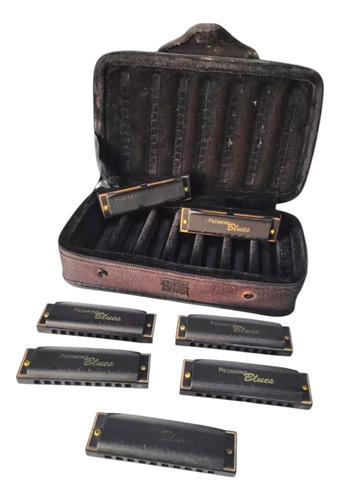 Set 7 Armonicas Piedmont Hohner Blues 7 Tonos + Estuche C Negro