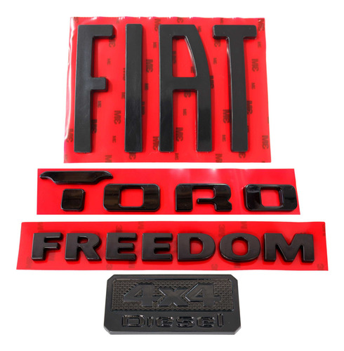 Kit Emblemas Preto Fiat Toro Freedom 4x4 Tampa Traseira
