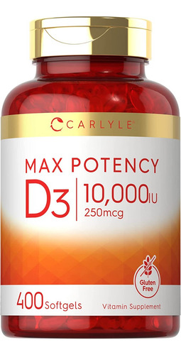 Vitamina D3 10,000 Iu 400 Capsulas Blandas Sin Gluten