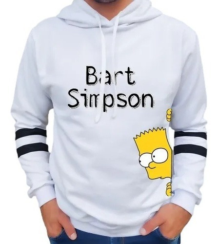 Buzo Buso Saco Hoodies Blanco Bart Simpson Cara