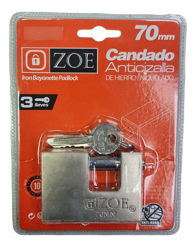 Candado Zoe Anticizalla 70mm (hierro Niquelado)