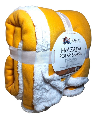 Frazada Polar Sherpa Premium 1,5 Plazas Doral Color Mostaza