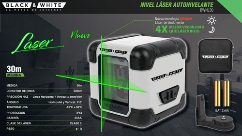 Imagen 6 de 10 de Nivel Láser Autonivelante C/ Láser Diodo Verde 30m + Tripode