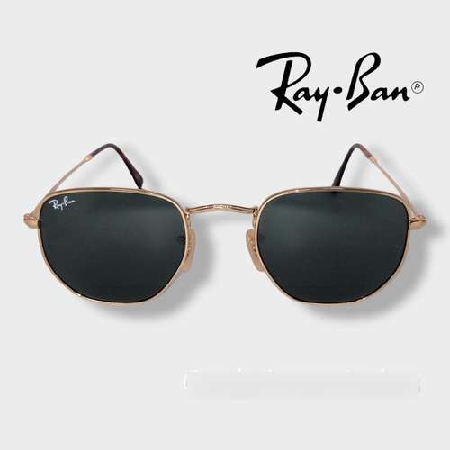 Anteojos de sol Ray-Ban Round Hexagonal Flat Lenses Mediano con marco de acero color gold, lente green de cristal clásica, varilla gold de acero - RB3548N