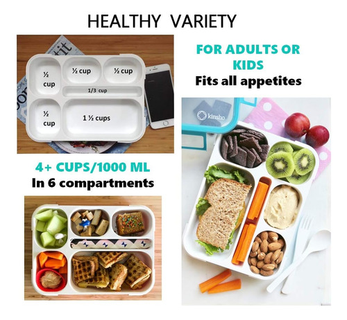 Caja Bento Kinsho Para Comida, 6 Secciones, A Prueba De Fuga