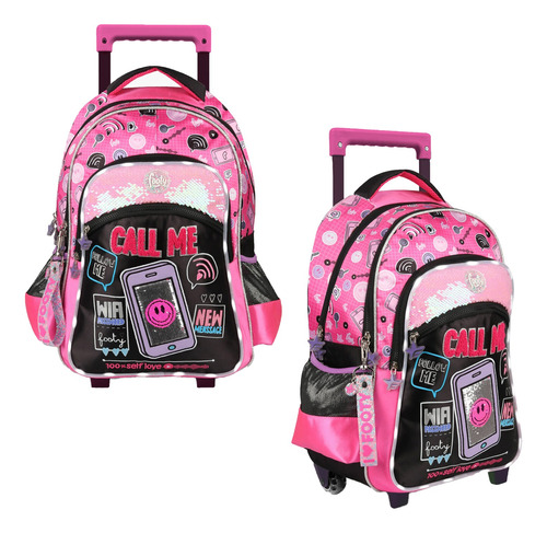 Mochila 18 C/carrito Call Me, Luz Led, Original Footy, 12924