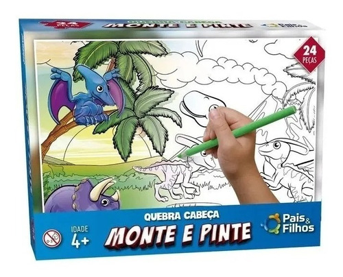 Jogo Quebra Cabeça Monte E Pinte Desenho Dinossauro Infantil