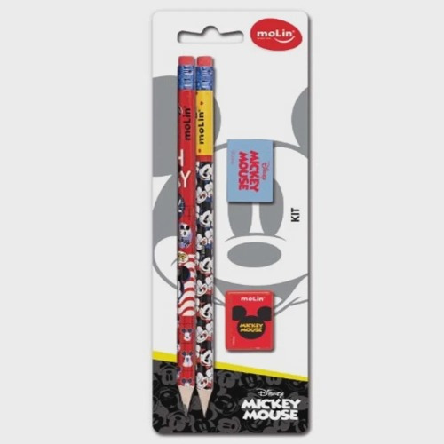 Kit Mickey Escolar Com Lápis Apontador Borracha Disney Aulas