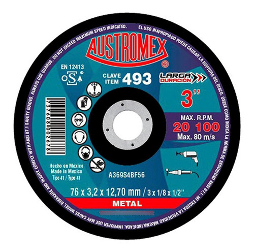 Disco De Corte Metal 3 x 1/2 Plg Austromex 493