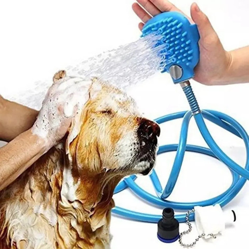 Manguera Ducha Capillo Masajeador Para Mascotas Perro Y Gato Color Azul