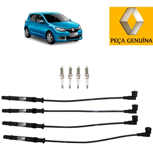 Kit Cabos Vela E 4 Velas Motor Sandero 1.0 16v D4d 14 A 16