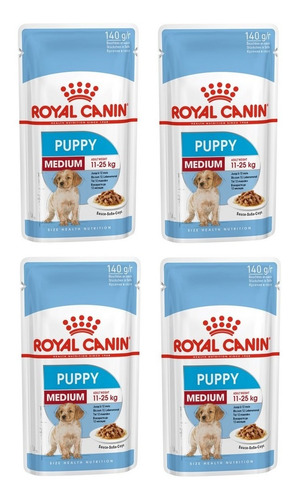 Kit 4 Unidades Ração Sachê Wet Medium Puppy 140g Royal Canin