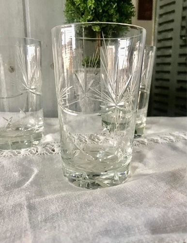 Antiguos 3 Vasos Grandes De Cristal Tallado