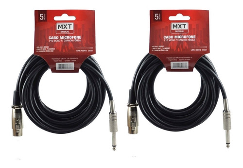 2 Cabos Microfone E Violão Mono Xlr / P10 5 Metros Mxt