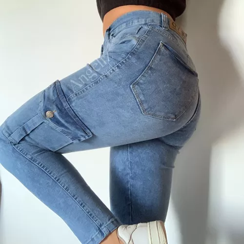 Jean Jogger Cargo Elastizado Mujer Pantalón Bolsillos