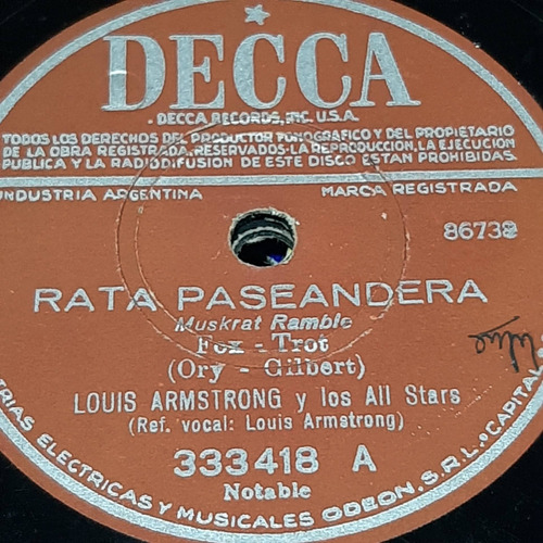 Pasta Louis Armstrong Y All Stars Los Comandantes Decca C319
