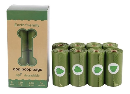 Bolsas Perro Biodegradable Heces 10 Caja 8 Rollos 1200 Bolsa Verde