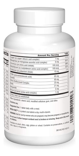 Source Naturals Mega-one Multivitamina Sin Hierro 90tabs Sabor Sin Sabor